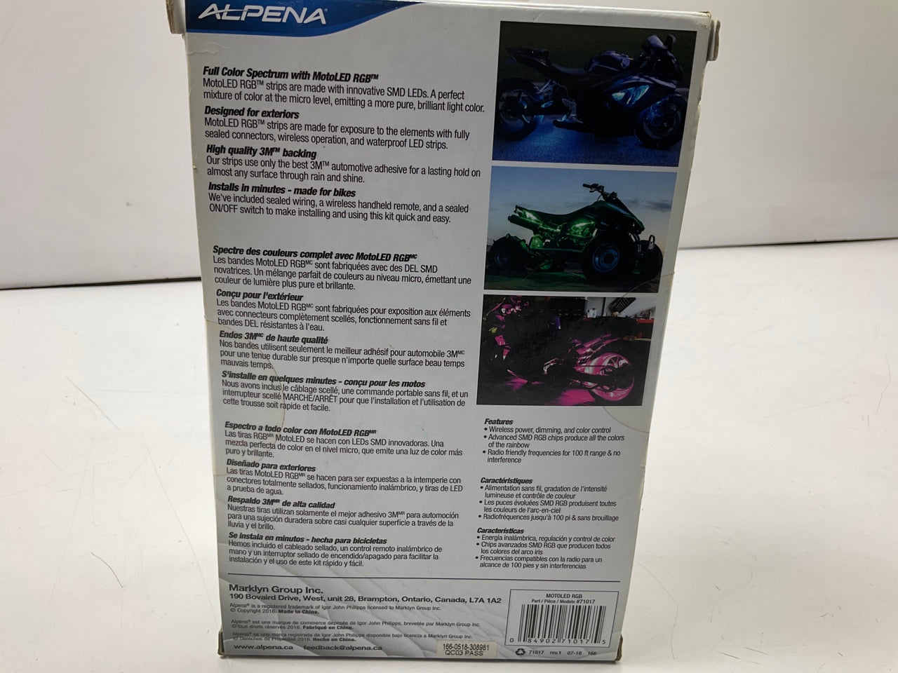 Alpena 71017 RGB Waterproof Remote Controlled LED Light Strip Kit For Motorcycle