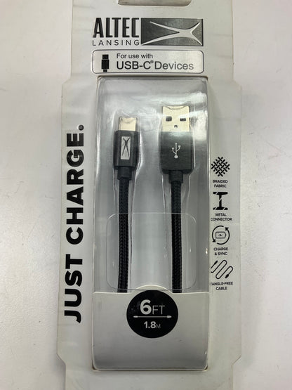 Altec Lansing AL9045 6ft USB-C To USB Braided Fabric Charging Cable Cord