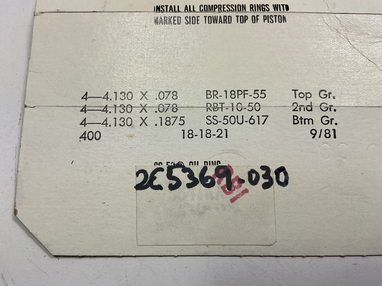 American Hammered KO9841-030 Piston Rings Set For Ford 3.1L Industrial Diesel