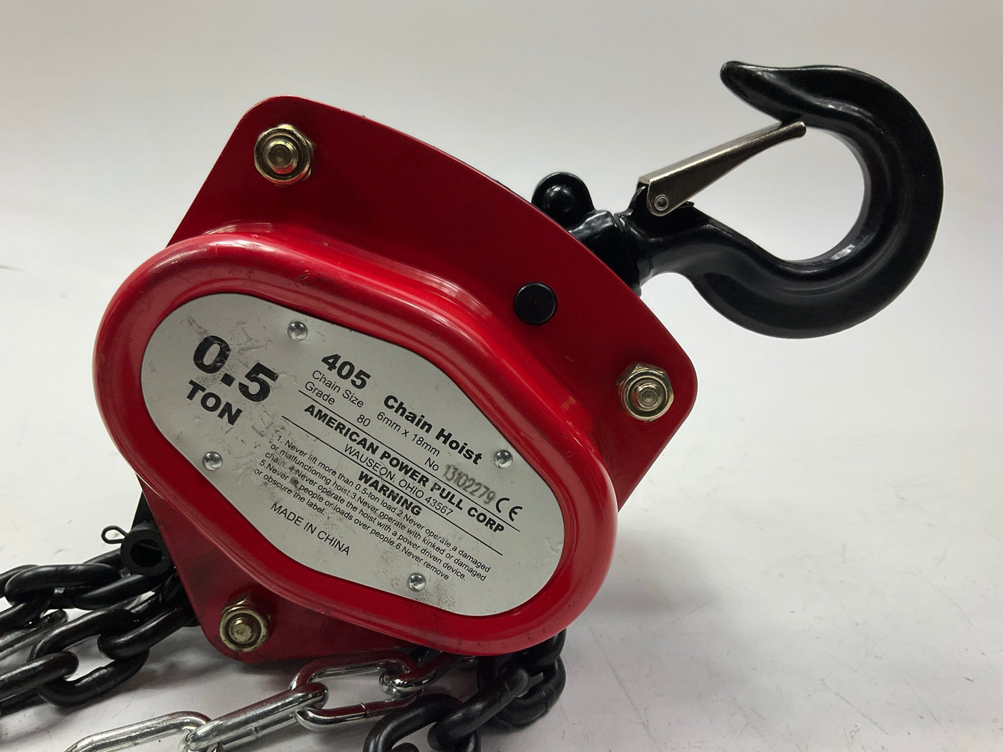 American Power Pull 405 Manual Lift Chain Hoist 1/2 Ton, 10 Feet Height