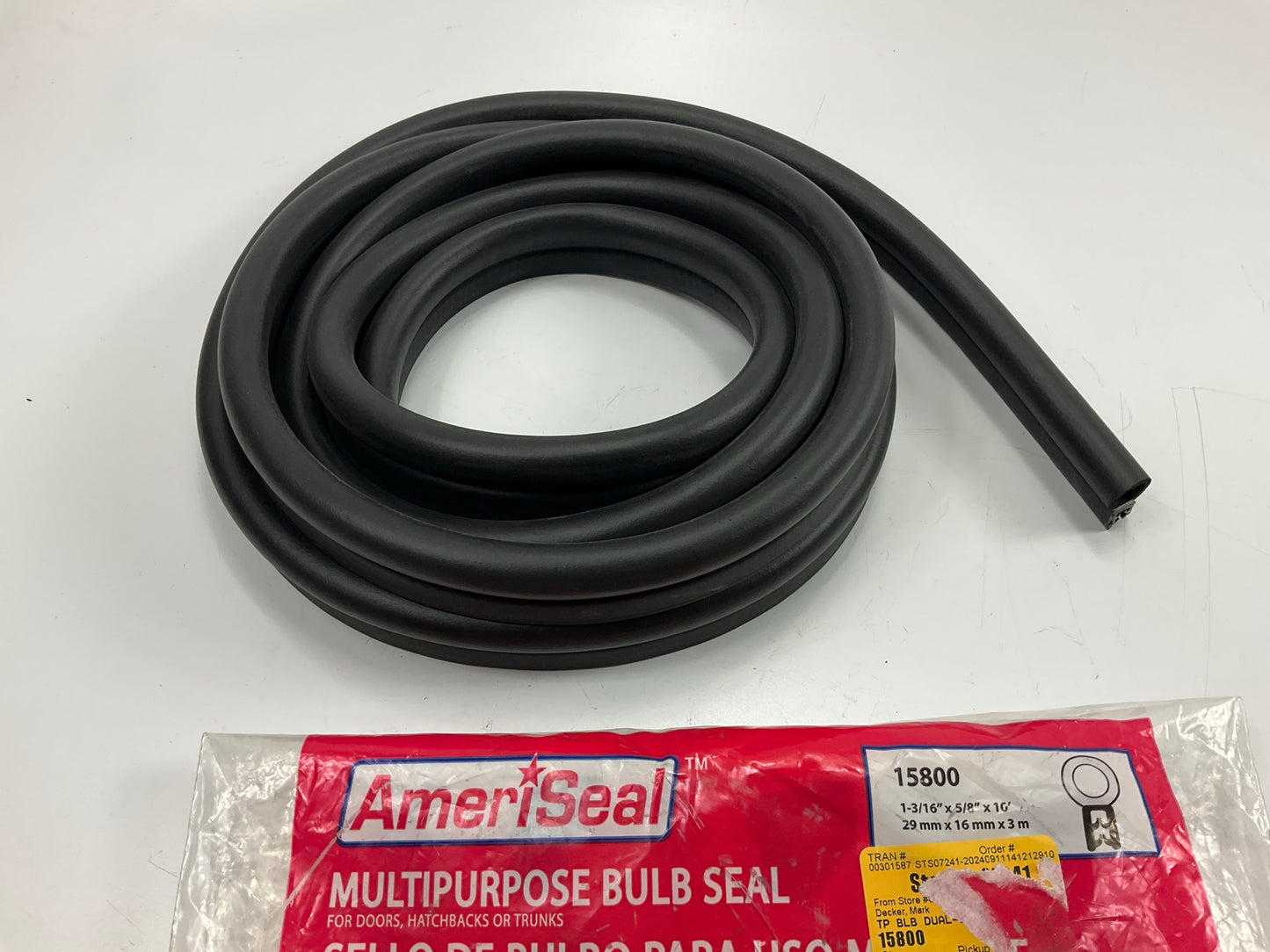 AmeriSeal 15800 Top Bulb Weatherstrip (Steel Core) 5/8'' W X 1-3/16'' H X 10' L