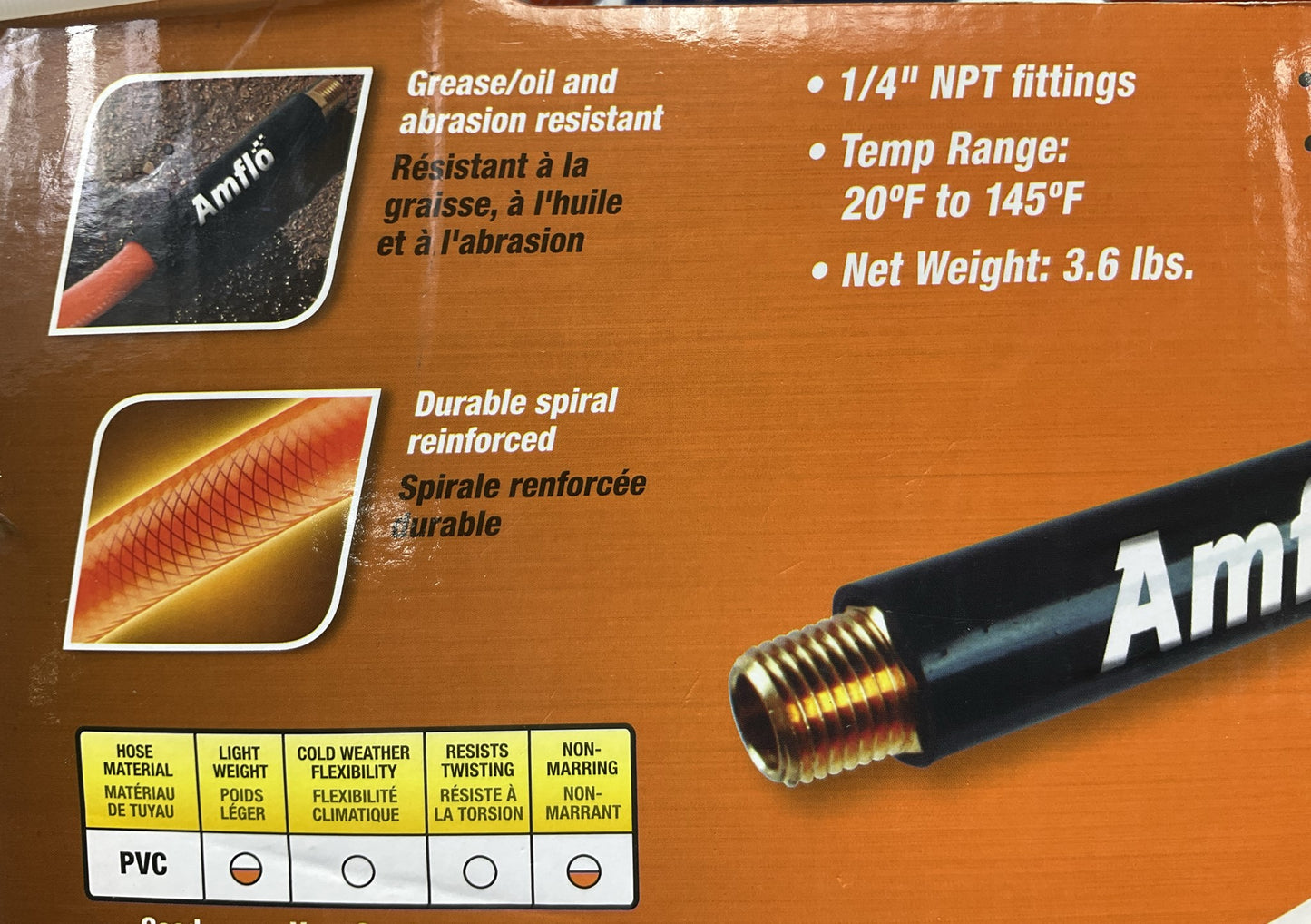 Amflo 576-50A Orange 300 PSI PVC Air Hose 3/8'' X 50' With 1/4'' MNPT Fittings