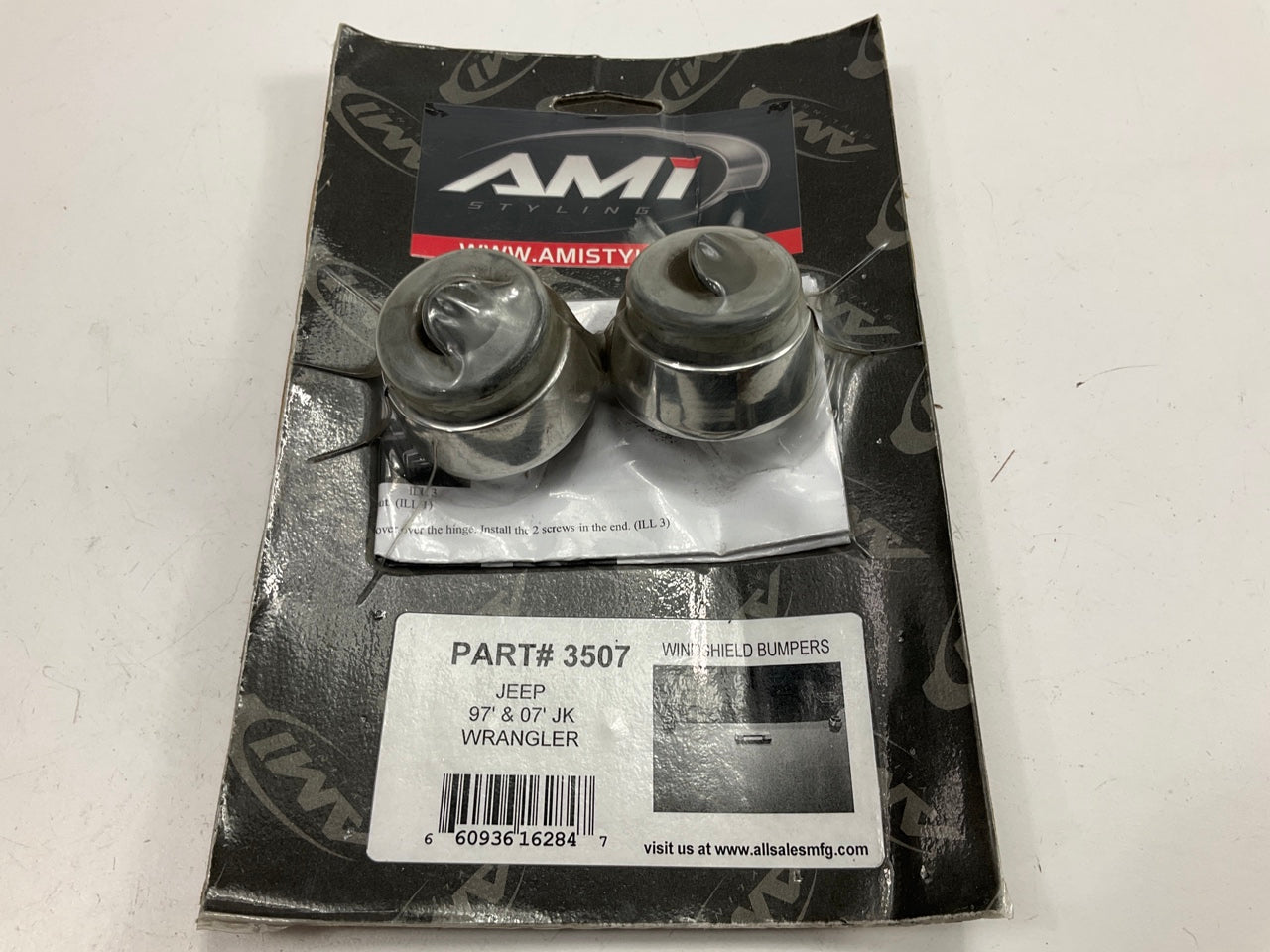 AMI 3507 Chrome Windshield Bumpers (2 PACK) For 1997-2007 Jeep Wrangler