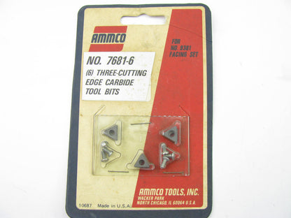 PACK OF 6 Ammco 7681-6 Three Cutting Edge Carbide Brake Lathe Bits Positive Rake