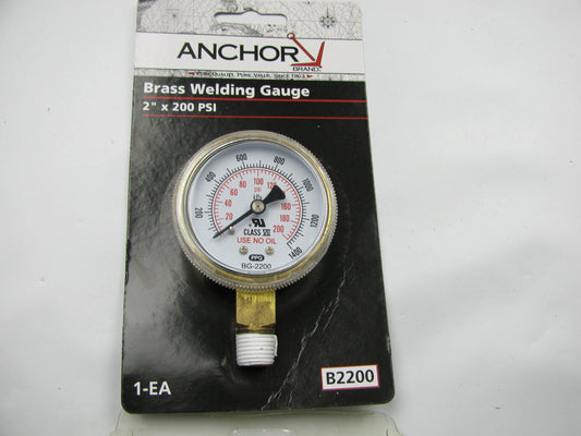 Anchor B2200 1/4'' NPT Brass Welding (Replacement) Gauge - 2 Inch X 200 PSI