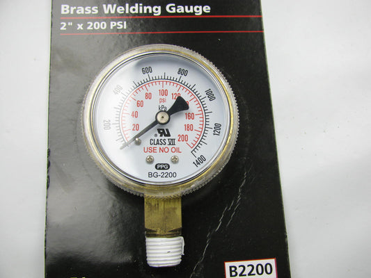 Anchor B2200 1/4'' NPT Brass Welding (Replacement) Gauge - 2 Inch X 200 PSI