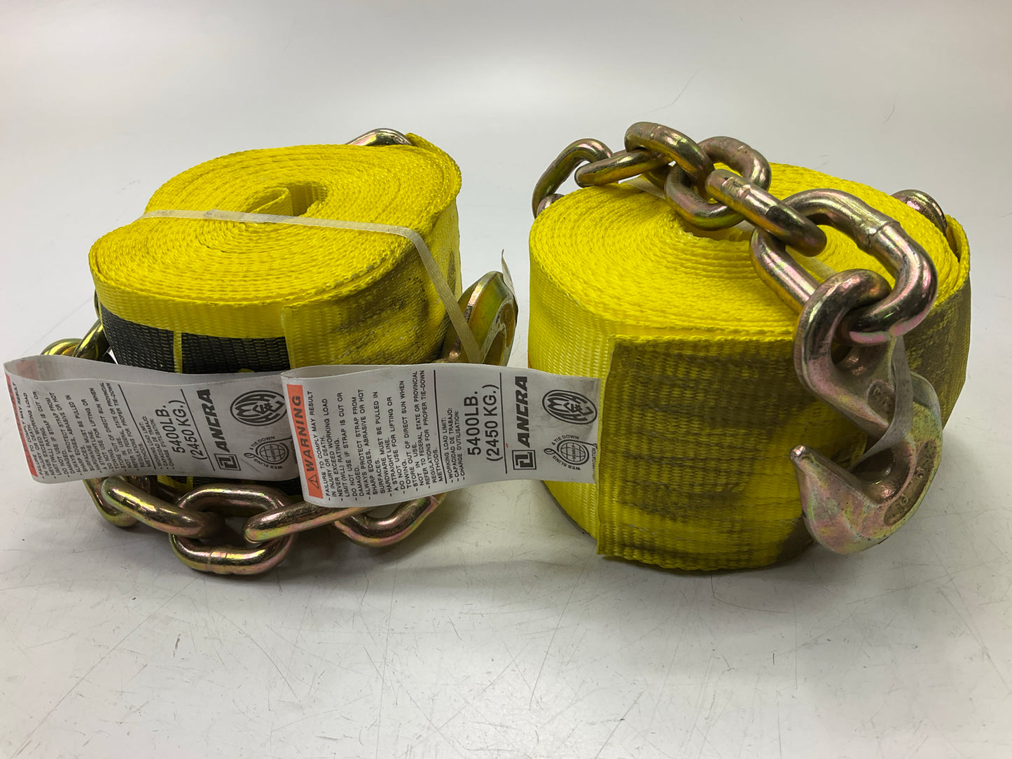 (2) Ancra 43795-15-27  4'' X 27' Flatbed Trailer Winch Tie Down Strap W/ Chain