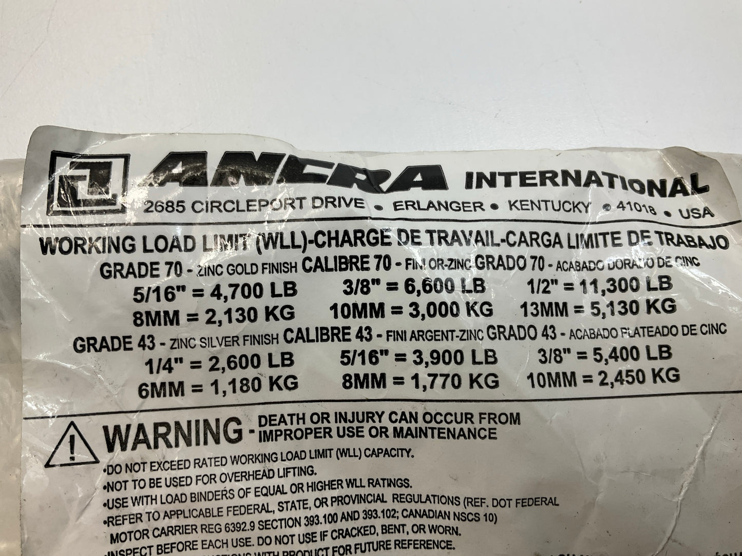 Ancra 45881-10-25 Hook Chain, Grade 70, 5/16'' X 300'' With Clevis Hooks