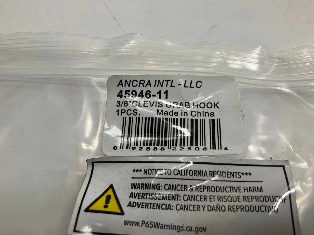 Ancra 45946-1 Heavy Duty 3/8'' Grade 70 Clevis Hook, Working Load Limit 6,600 Lbs