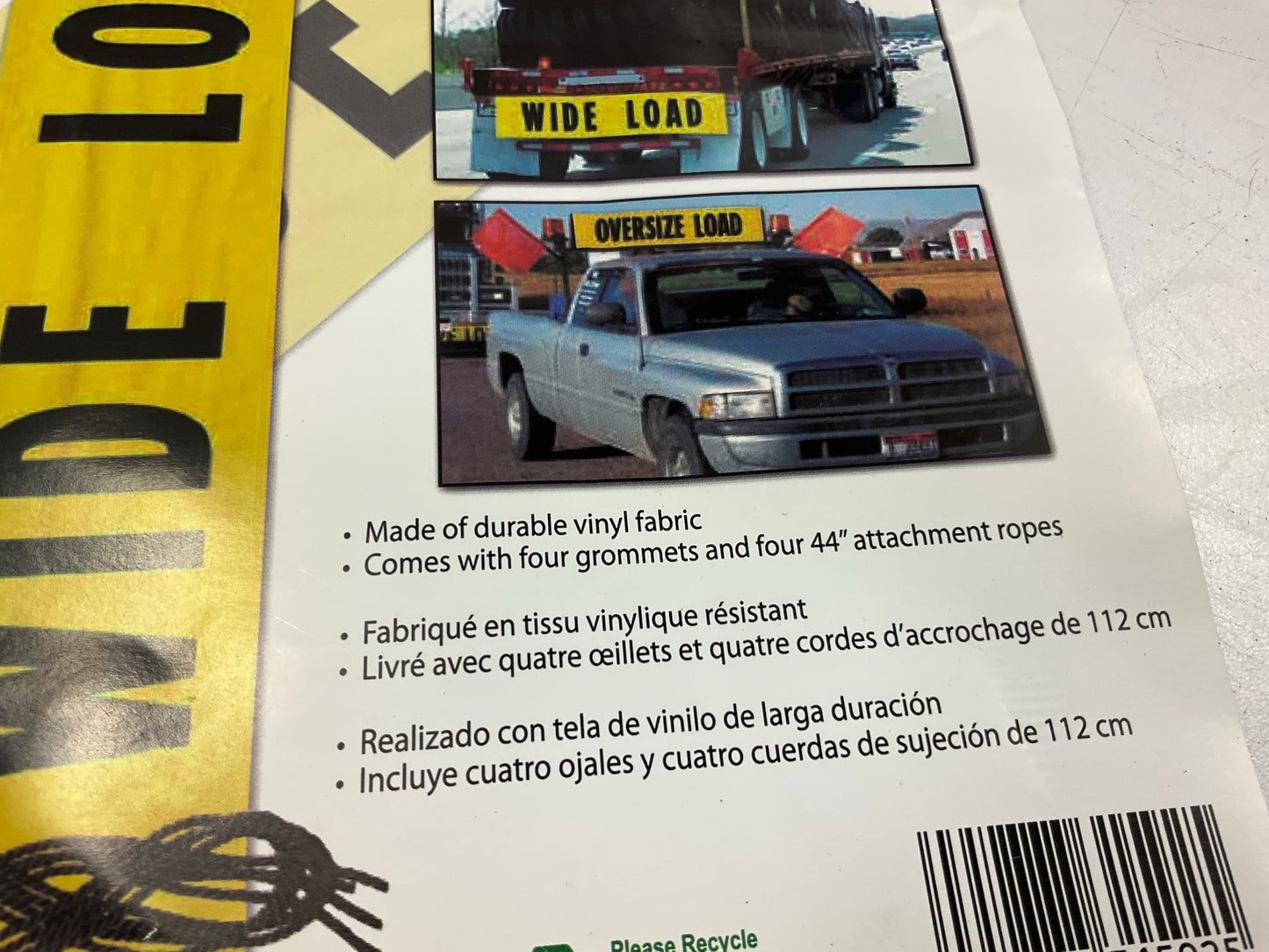 Ancra 49894-10 18'' X 84'' Wide/Oversize Load Banner Sign W/grommets & 44'' Ropes