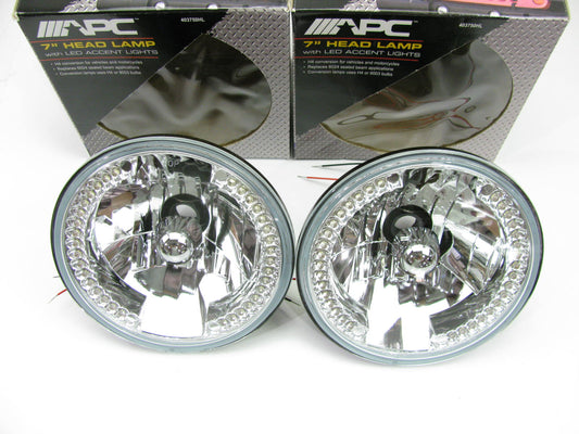 Pair (2) APC 7'' Clear Lens Headlights Head Lamps Lights W/ LED Accent 403750HL