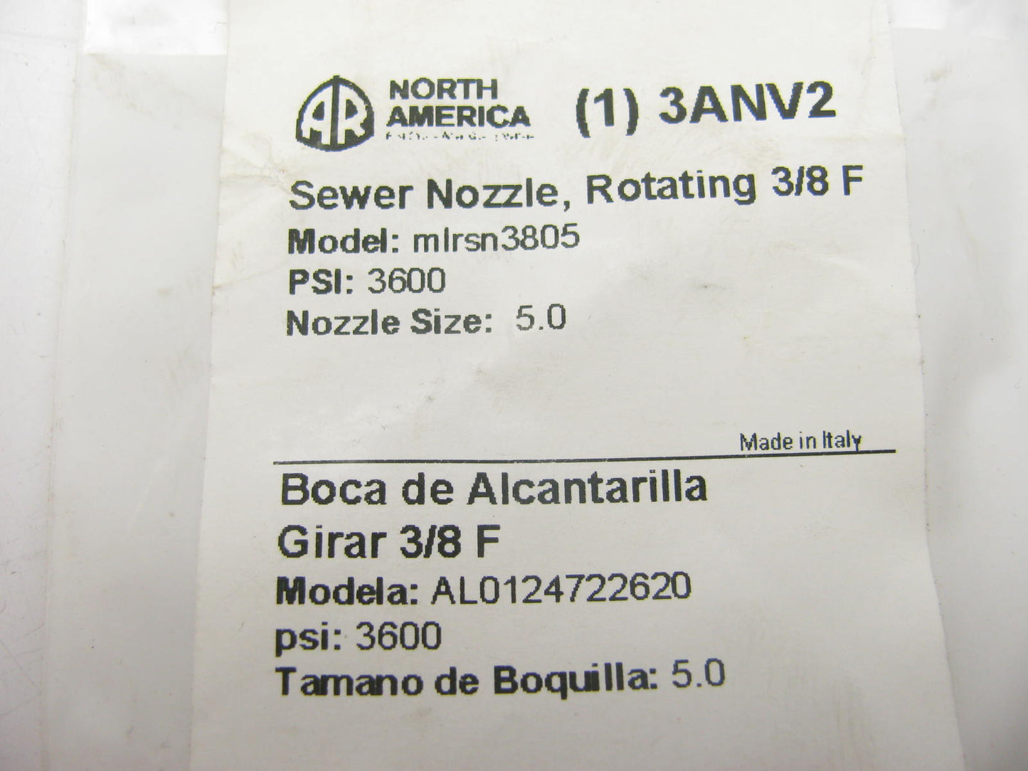 Rotating Sewer Nozzle: #5 Nozzle Size, 3,600 Psi Max. Pressure, 3/8 In (F)NPT