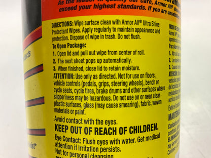 (3) Armorall 10945 Armor All Ultra Shine Protectant Wipes (20 Wipes)