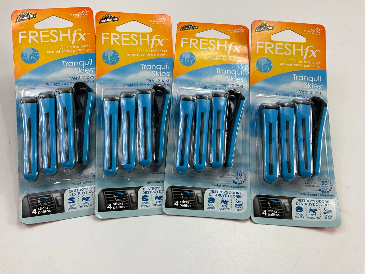 4 PACKS Armor All FRESHfx Car Air Freshener Vent Sticks, Tranquil Skies Scent