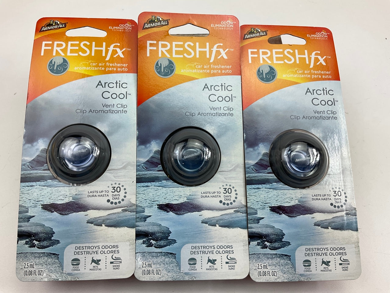 (3) Armor All 18554 FRESHfx Car Air Freshener Arctic Cool Vent Clips