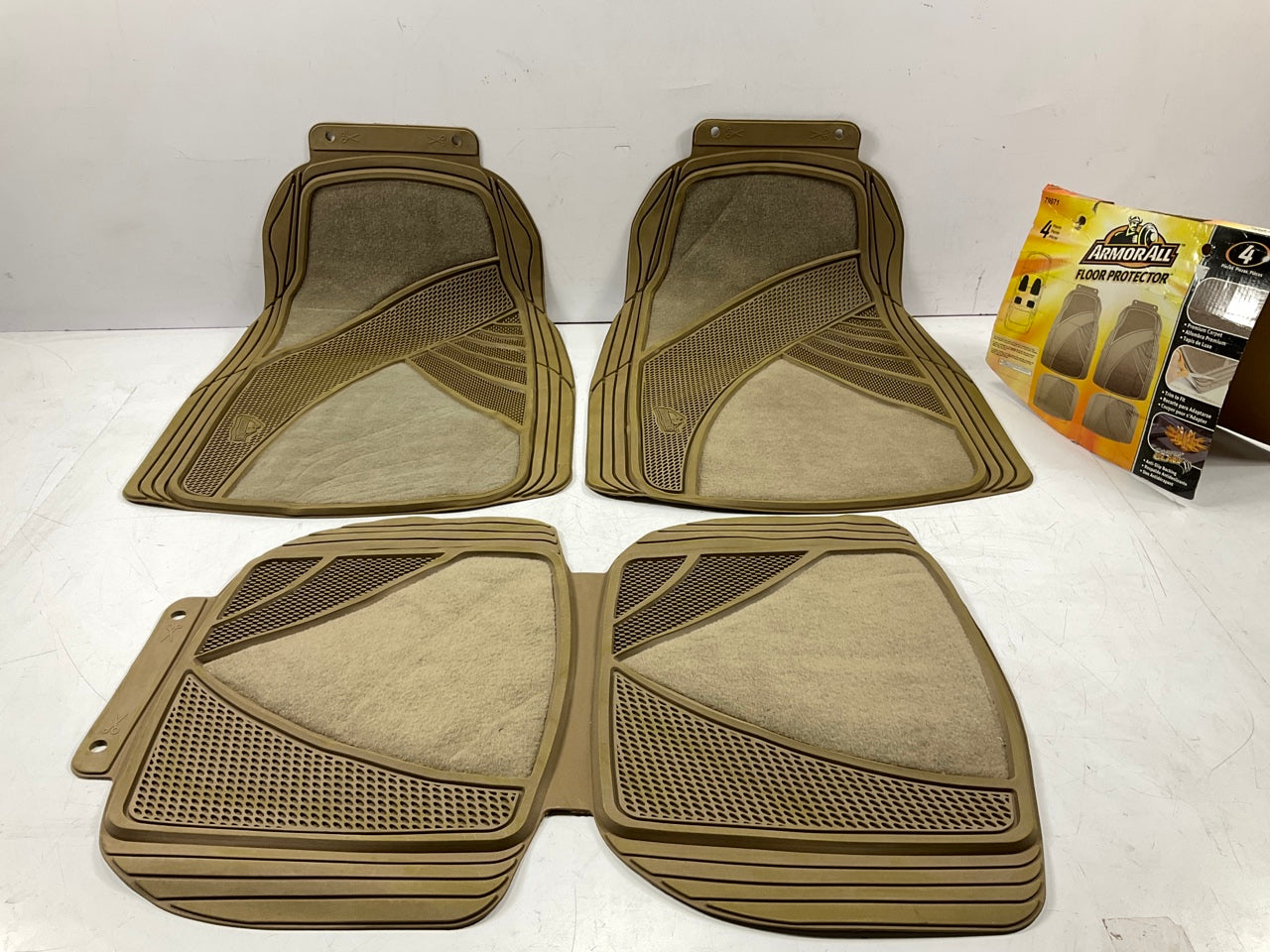 Armor All 79971 Tan 4-Piece Rubber + Carpet Car Mats - TRIM TO FIT, UNIVERSAL