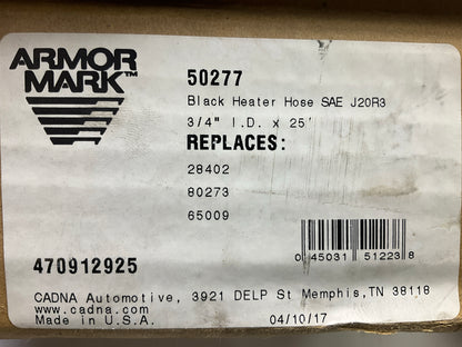 20 FEET - Armormark 50277 Black HVAC Heater Hose, SAE J20R3 - 3/4'' ID