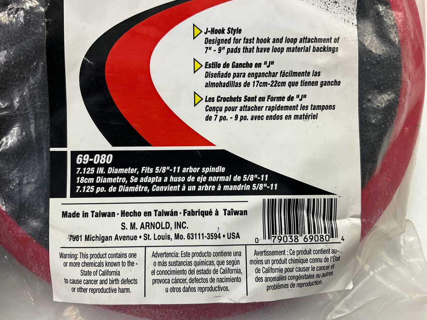 SM Arnold 69-080 Professional Hook And Loop Buffing Pad Backing Plate-- 7.5''-9''