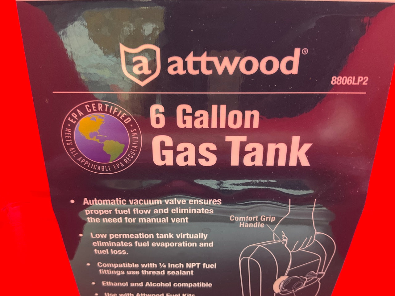 Attwood 8806LP2 Portable 6 Gallon Gas Fuel Tank - Marine, Boat, Emergencies Etc
