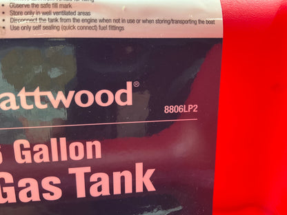 Attwood 8806LP2 Portable 6 Gallon Gas Fuel Tank - Marine, Boat, Emergencies Etc