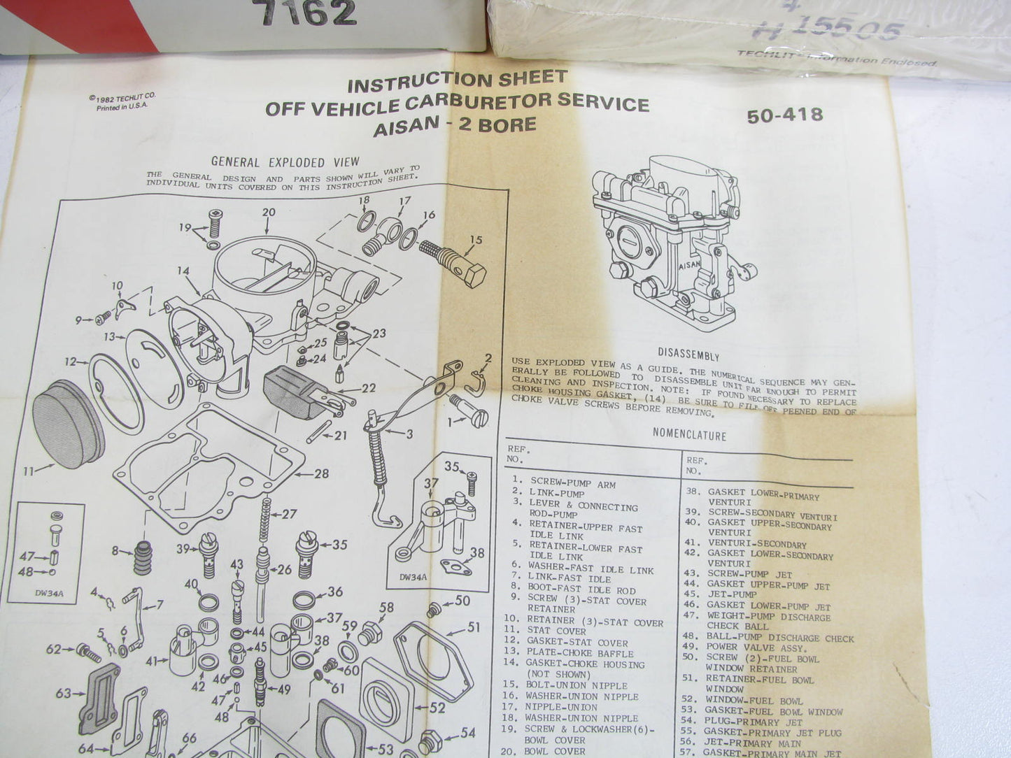 Auto-mech 7162 Carburetor Rebuild Kit for 1969-1974 Toyota Aisan 2-BBL