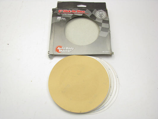 Autobody Master 13320 6'' Stick-On Sanding Discs, 320 Grit, 25 Discs