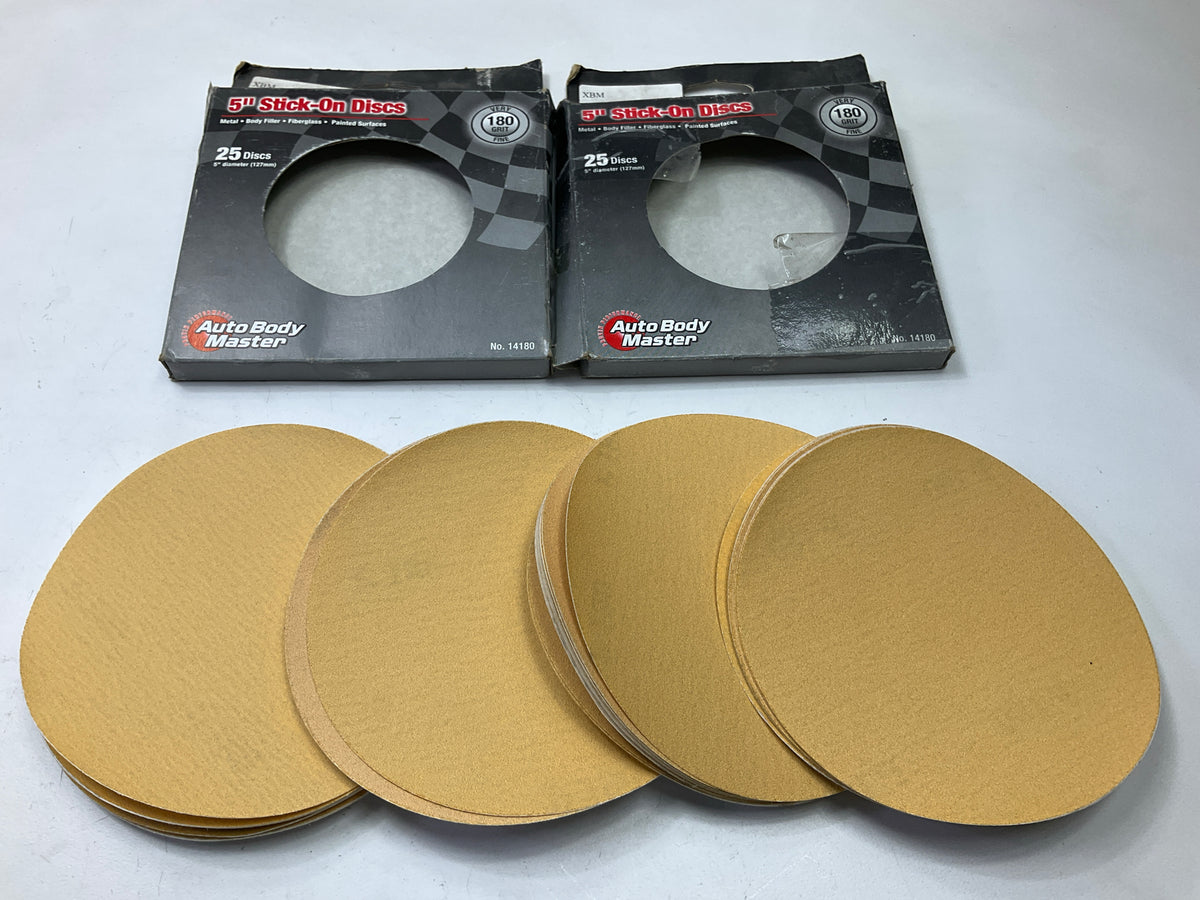 Auto Body Master 14180 5'' Stick-on Sanding Disc, 180 Grit, 50 Discs Total