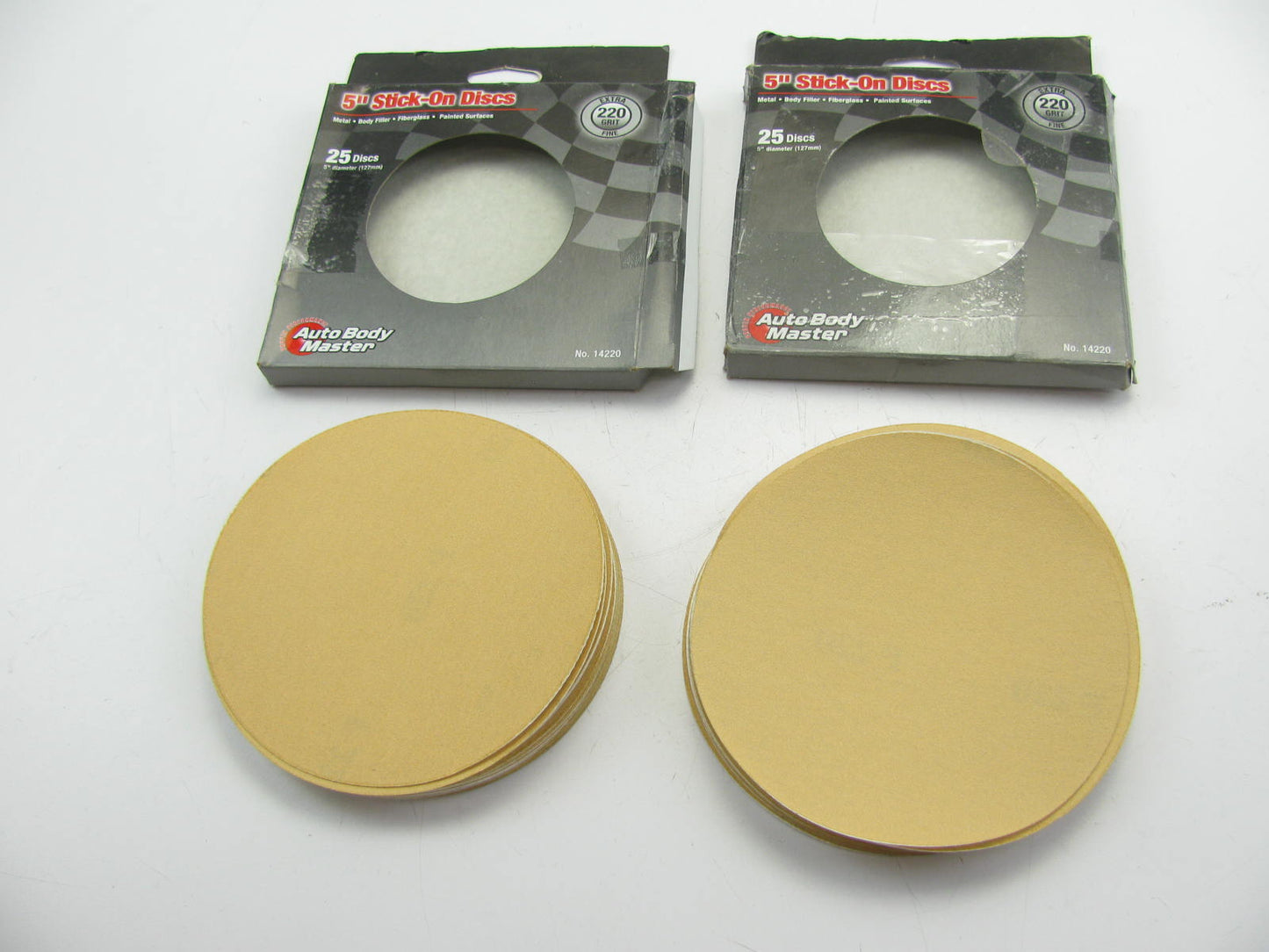 50 DISCS TOTAL - Autobody Master Anti-Clog 5'' Stick-On Sanding Discs, 220 Grit