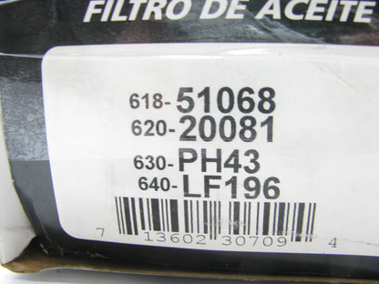Auto Extra 618-51068 Oil Filter Replaces PH43 51521 L20081 PH253 LF520 LF689