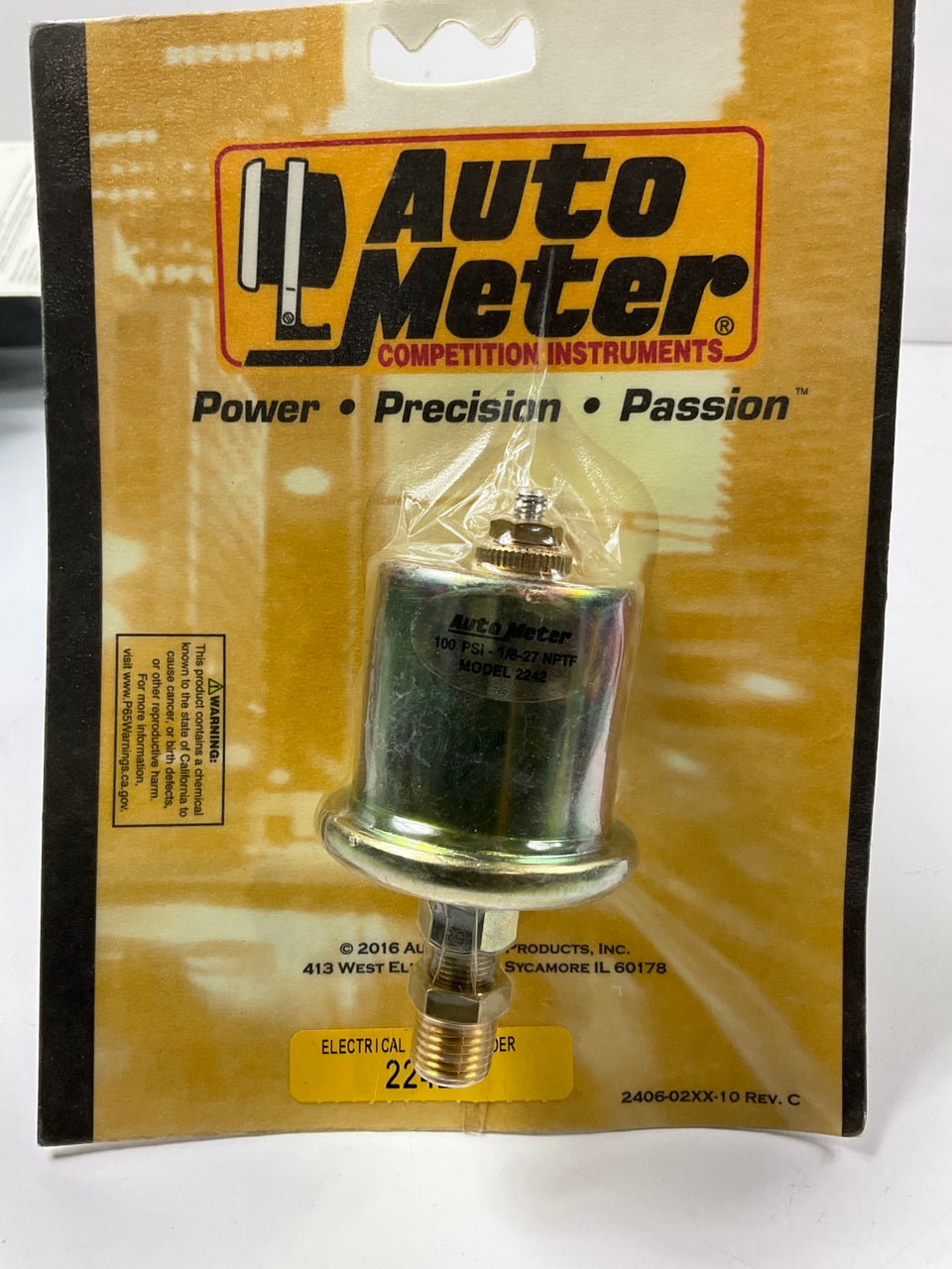 Auto Meter 2242 Oil Pressure Sender, 0-100 PSI, 1/8'' NPT Male, Short Sweep