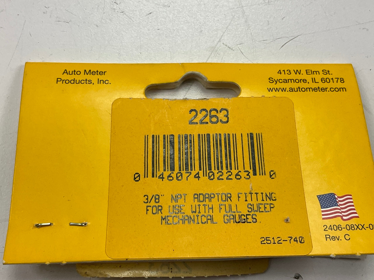 Auto Meter 2263 Pipe Fitting Brass Adapter 3/8'' NPT Male To 5/8''-18 UNF Female