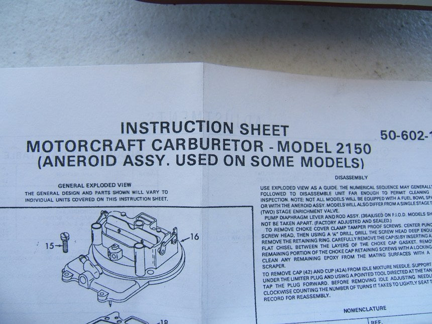 Auto Tune 15718B Carburetor Rebuild Kit - Motorcraft 2150