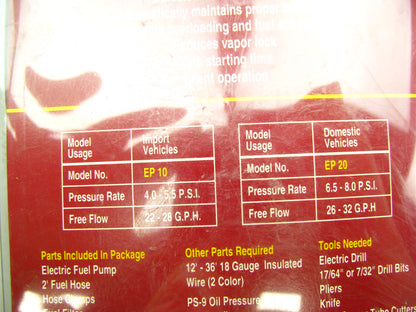 Auto Tune EP20 Universal Electric Fuel Pump Kit 6.5 - 8.0 PSI  26 - 32 GPH