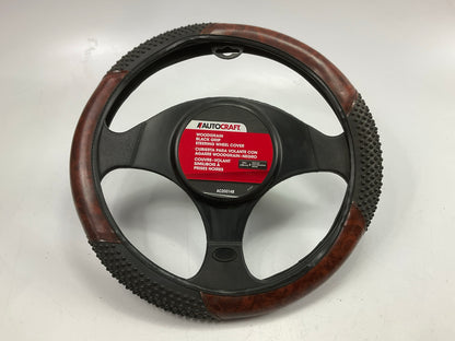 Autocraft AC20014B - 15'' Dia Woodgrain/Black Massage Grip Steering Wheel Cover