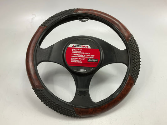 Autocraft AC20014B - 15'' Dia Woodgrain/Black Massage Grip Steering Wheel Cover