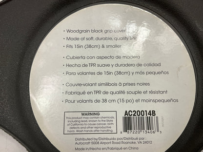 Autocraft AC20014B - 15'' Dia Woodgrain/Black Massage Grip Steering Wheel Cover