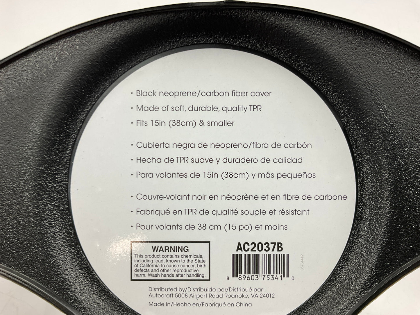 Autocraft AC2037B Steering Wheel Cover - 15'' & Smaller Diameter, Black