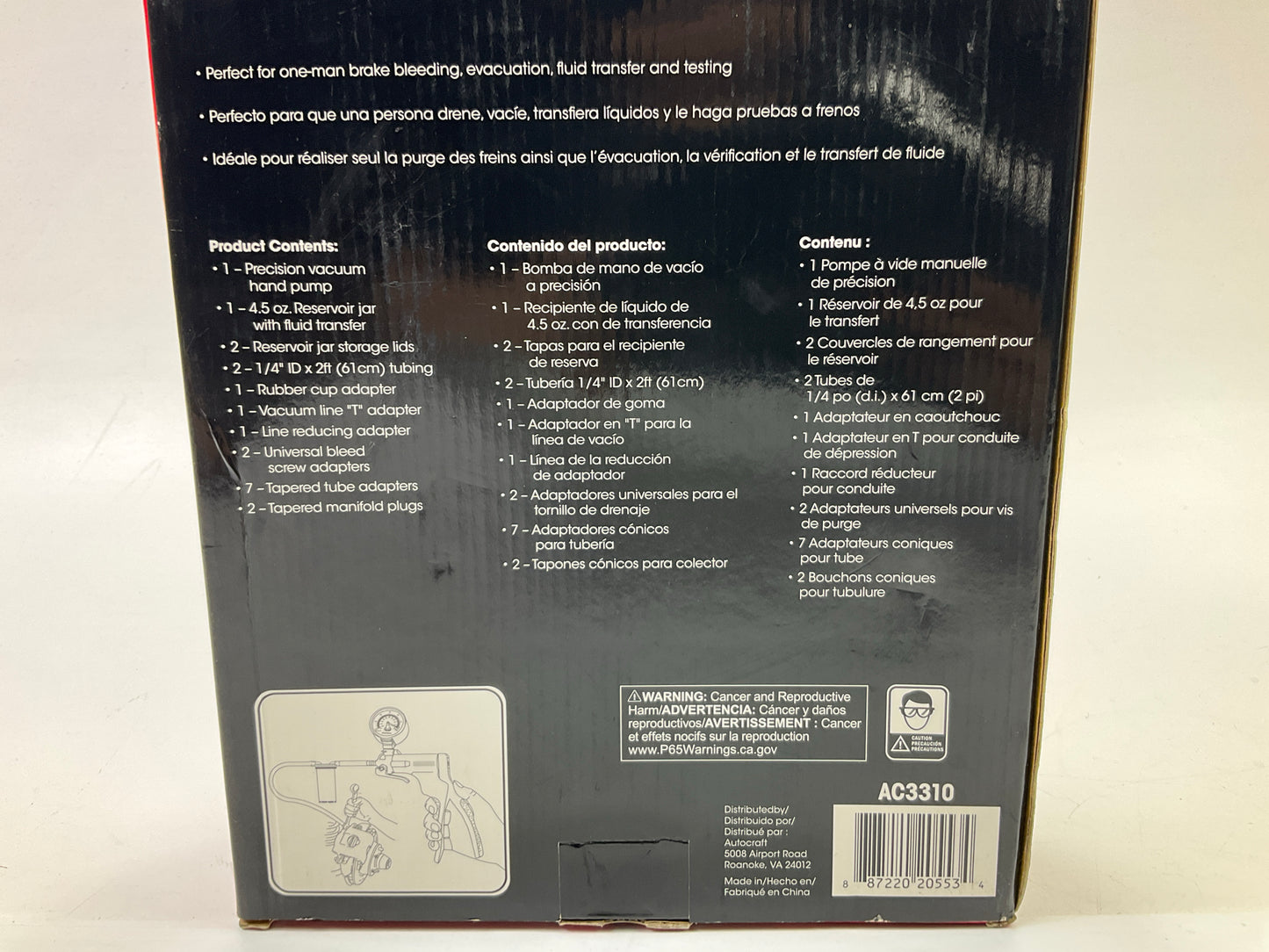 Autocraft AC3310 Automotive Brake Bleeding And Test Kit