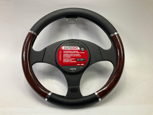 Autocraft AC35710B Woodgrain Chrome Accent Steering Wheel Cover For 14.5'' - 15''