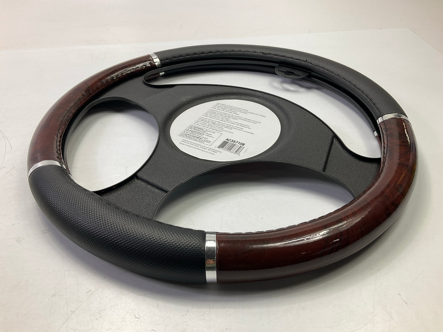 Autocraft AC35710B Woodgrain Chrome Accent Steering Wheel Cover For 14.5'' - 15''