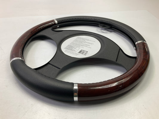 Autocraft AC35710B Woodgrain Chrome Accent Steering Wheel Cover For 14.5'' - 15''