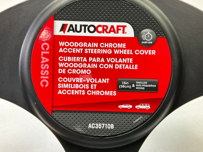 Autocraft AC35710B Woodgrain Chrome Accent Steering Wheel Cover For 14.5'' - 15''
