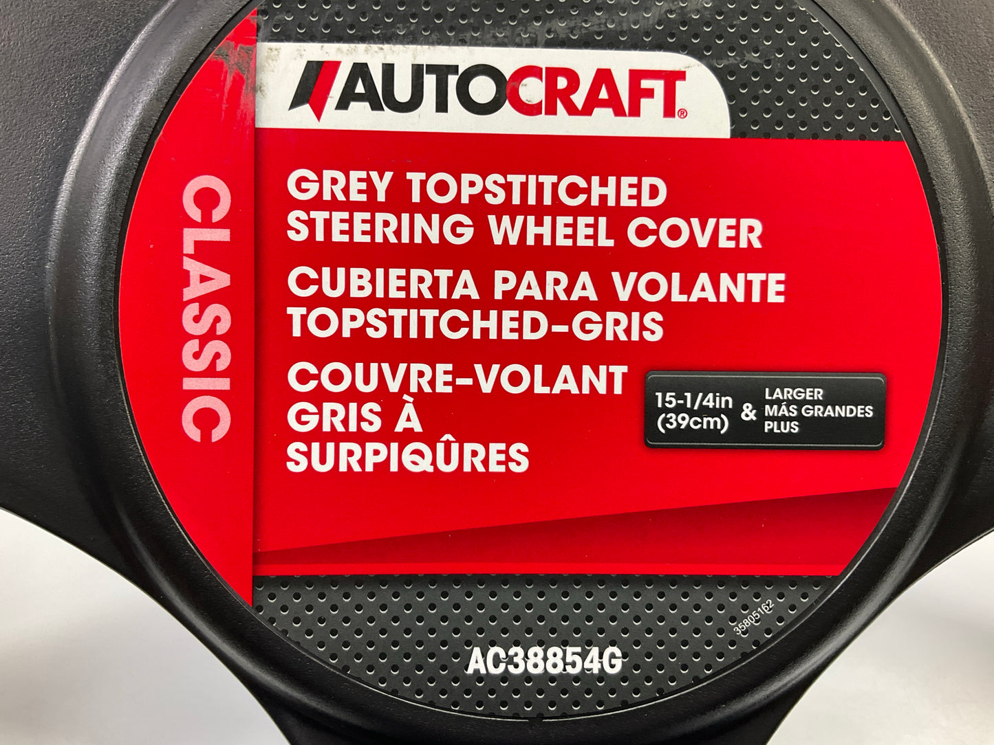 Autocraft AC38854G - 15-1/4'' Grey Topstitched Steering Wheel Cover