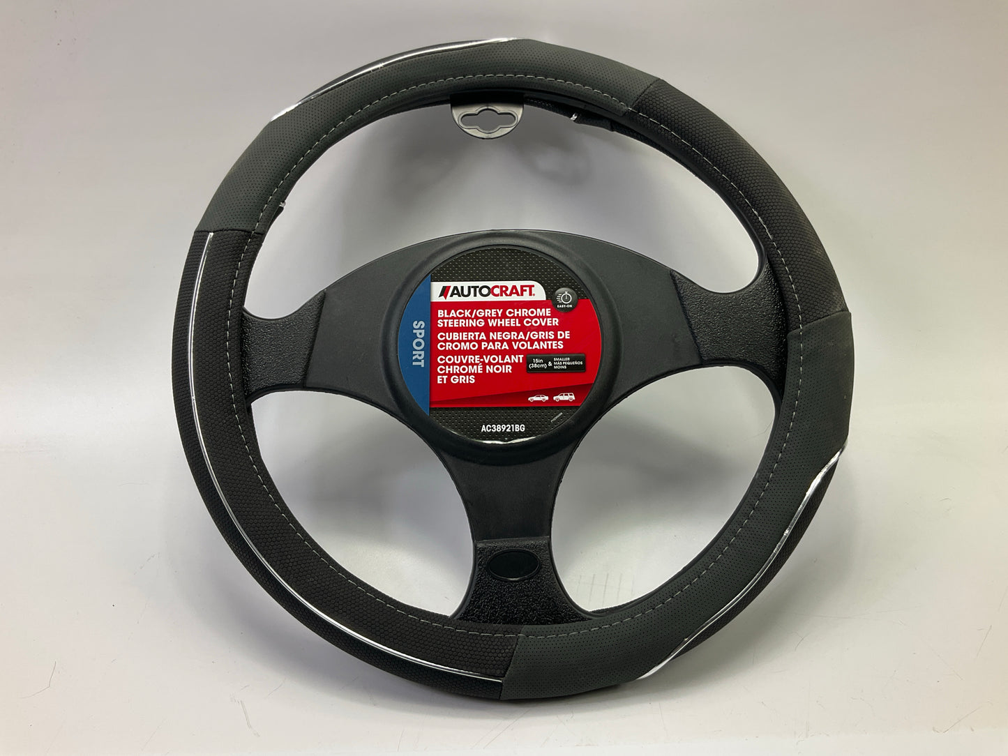 Autocraft AC38921BG - 15'' Black / Grey Chrome Steering Wheel Cover