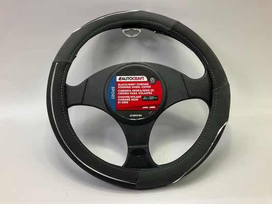 Autocraft AC38921BG - 15'' Black / Grey Chrome Steering Wheel Cover