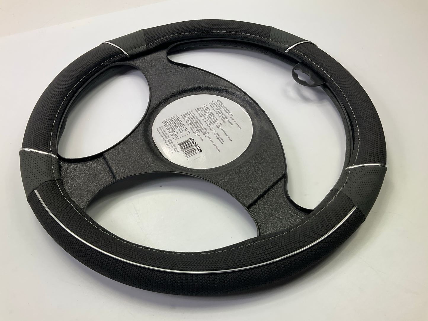 Autocraft AC38921BG - 15'' Black / Grey Chrome Steering Wheel Cover