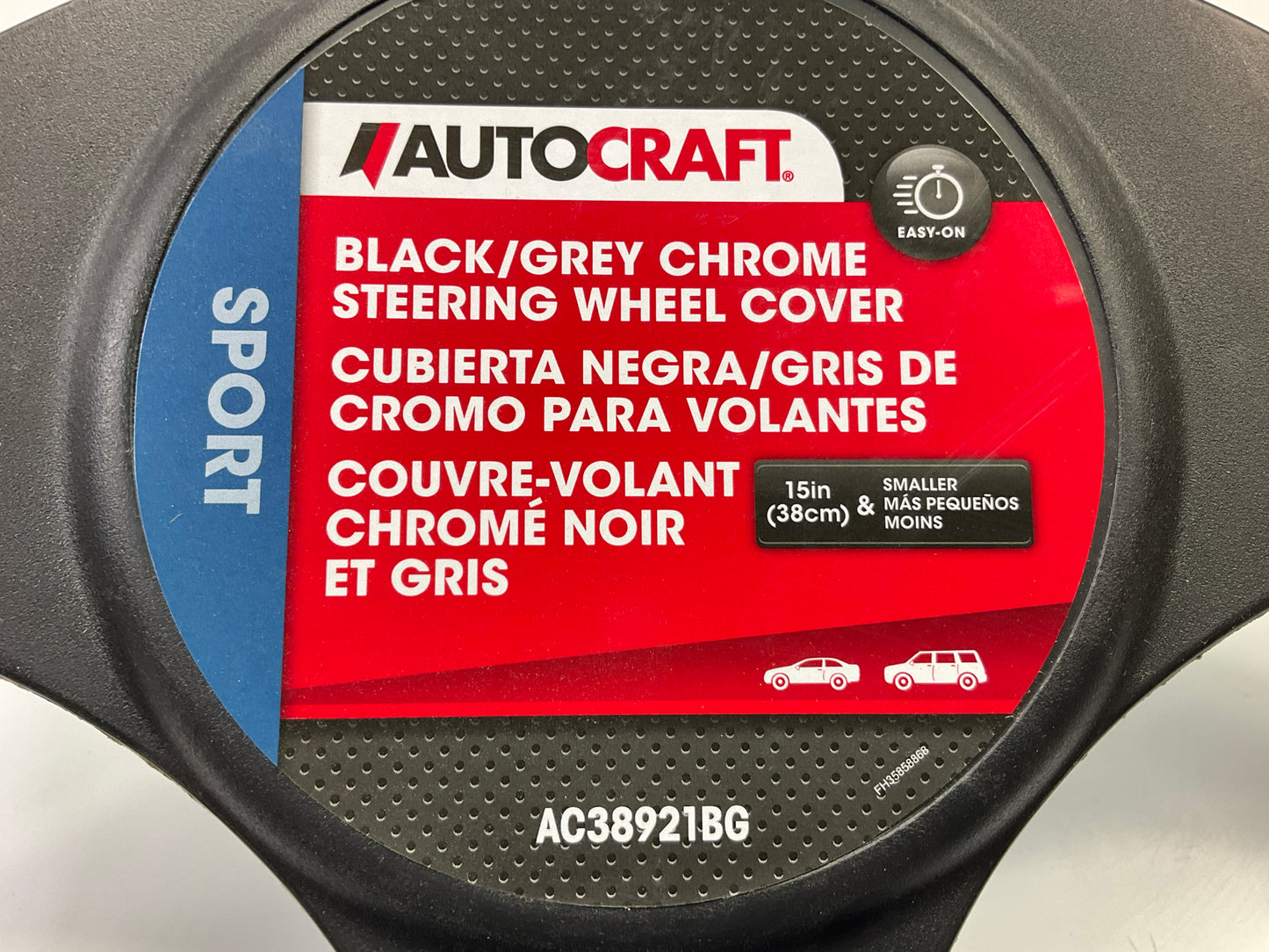 Autocraft AC38921BG - 15'' Black / Grey Chrome Steering Wheel Cover