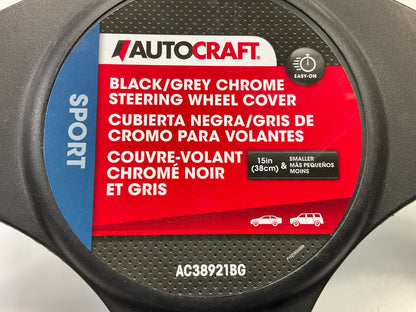 Autocraft AC38921BG - 15'' Black / Grey Chrome Steering Wheel Cover