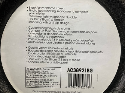 Autocraft AC38921BG - 15'' Black / Grey Chrome Steering Wheel Cover
