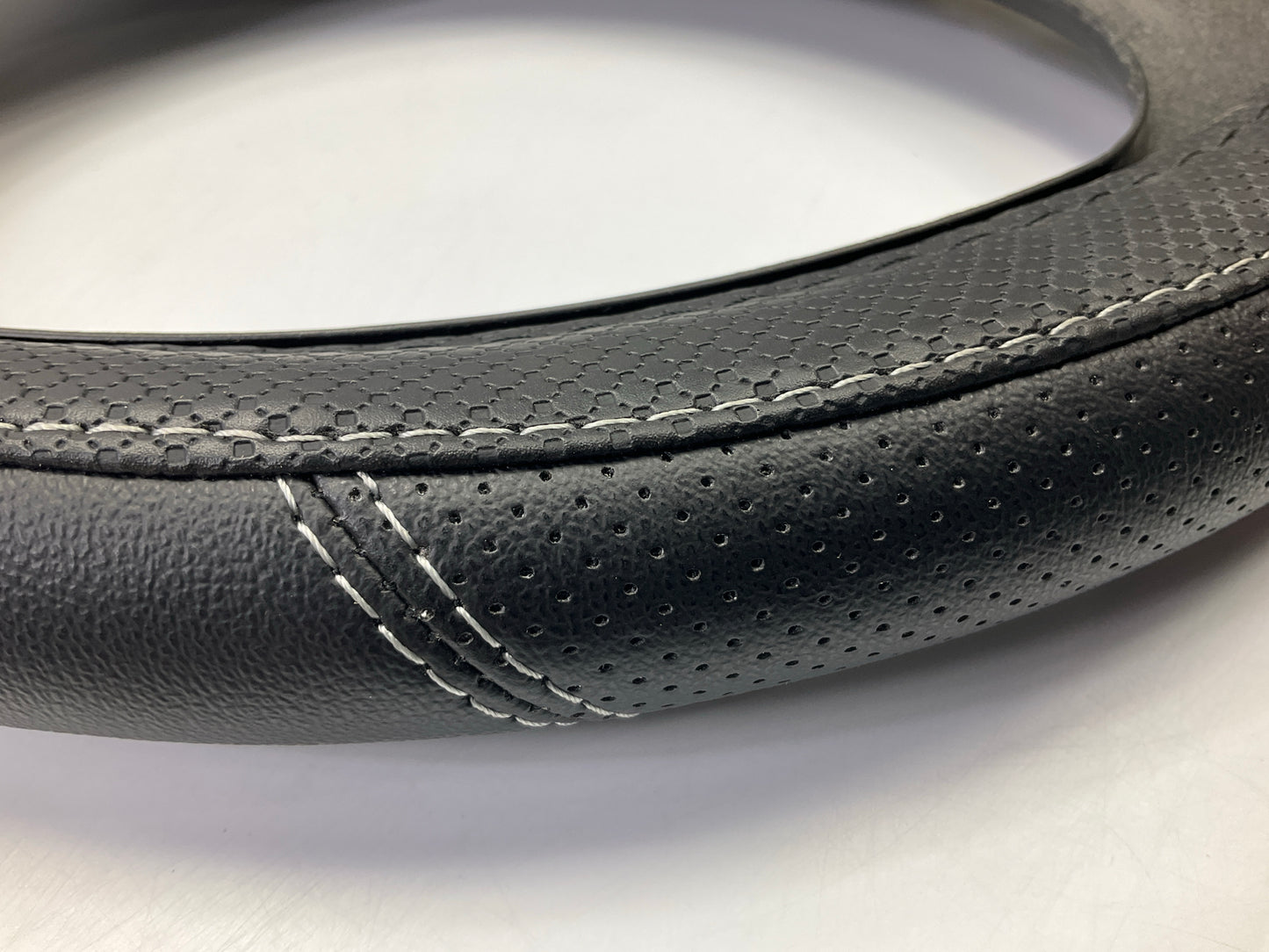 Autocraft AC39823B - 14.5'' - 15'' Black Faux Leather Steering Wheel Cover
